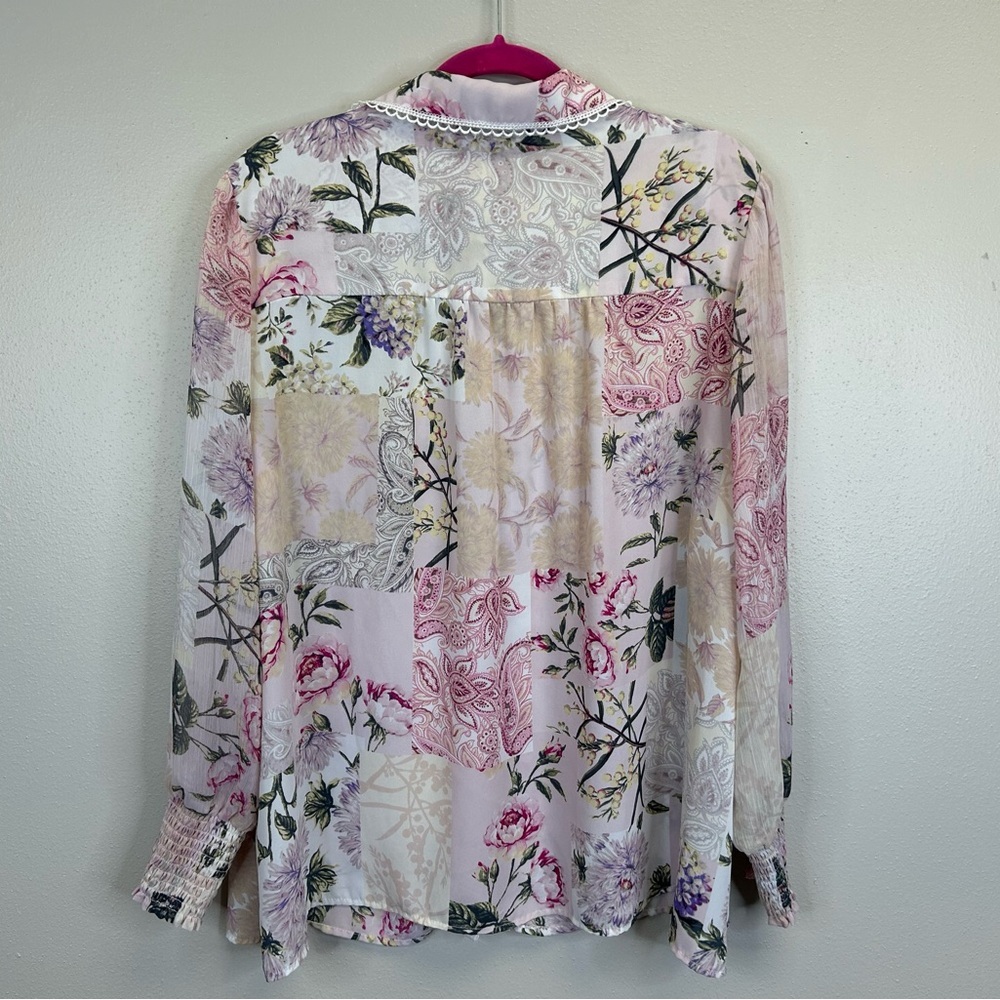 Cynthia Rowley 1X Floral Button-Up Blouse Pink Lilac Coquette Twee Vintage - Picture 8 of 12